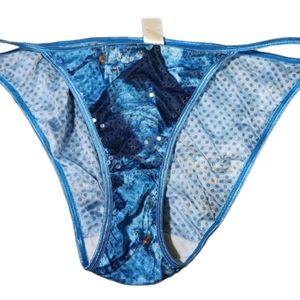 Vintage blue Jean print string bikini with shiny fancy dots 7 lg 90s